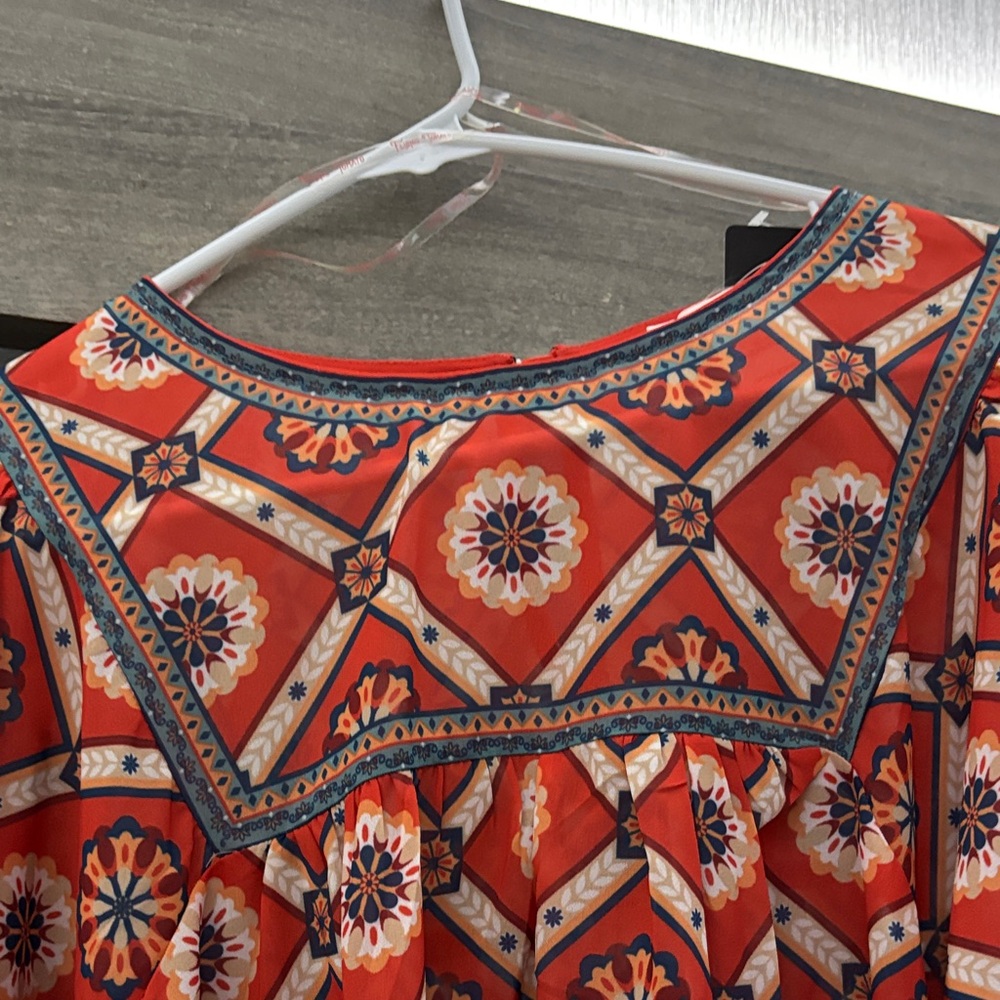 Flying Tomato Orange Geometric Floral Blouse